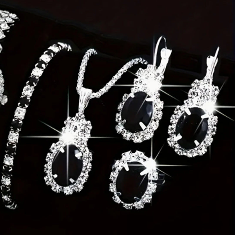 Women's Diamond Heart-shaped Rhinestone Light Blue For Jewelry Set
