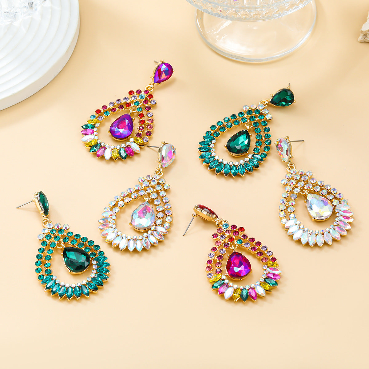 Women's Colorful Crystals Drop-shaped For Splendid Diamond Earrings