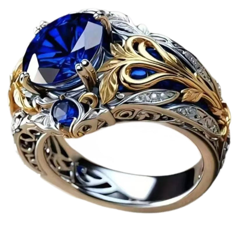 Elegant Vintage Inlaid Sapphire Simple Personality Ring