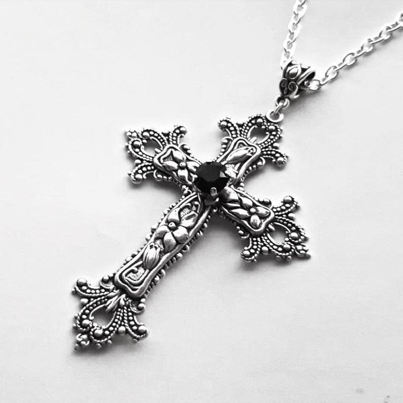 Creative Flowers Print Cross Diamond Gothic Necklaces