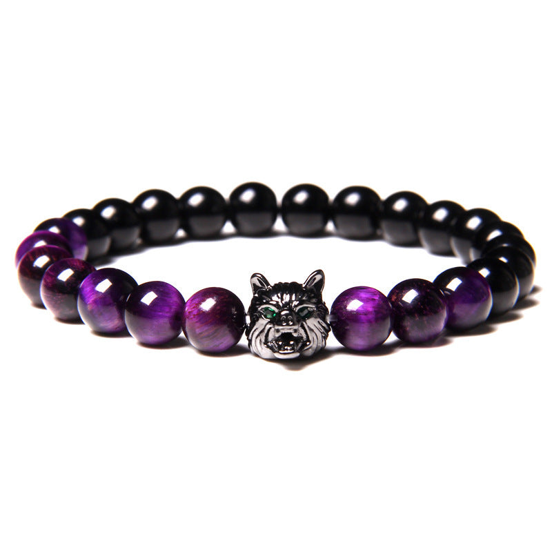 Men's Natural Water Sticky Beads Inlaid Zircon Wolf Bracelets