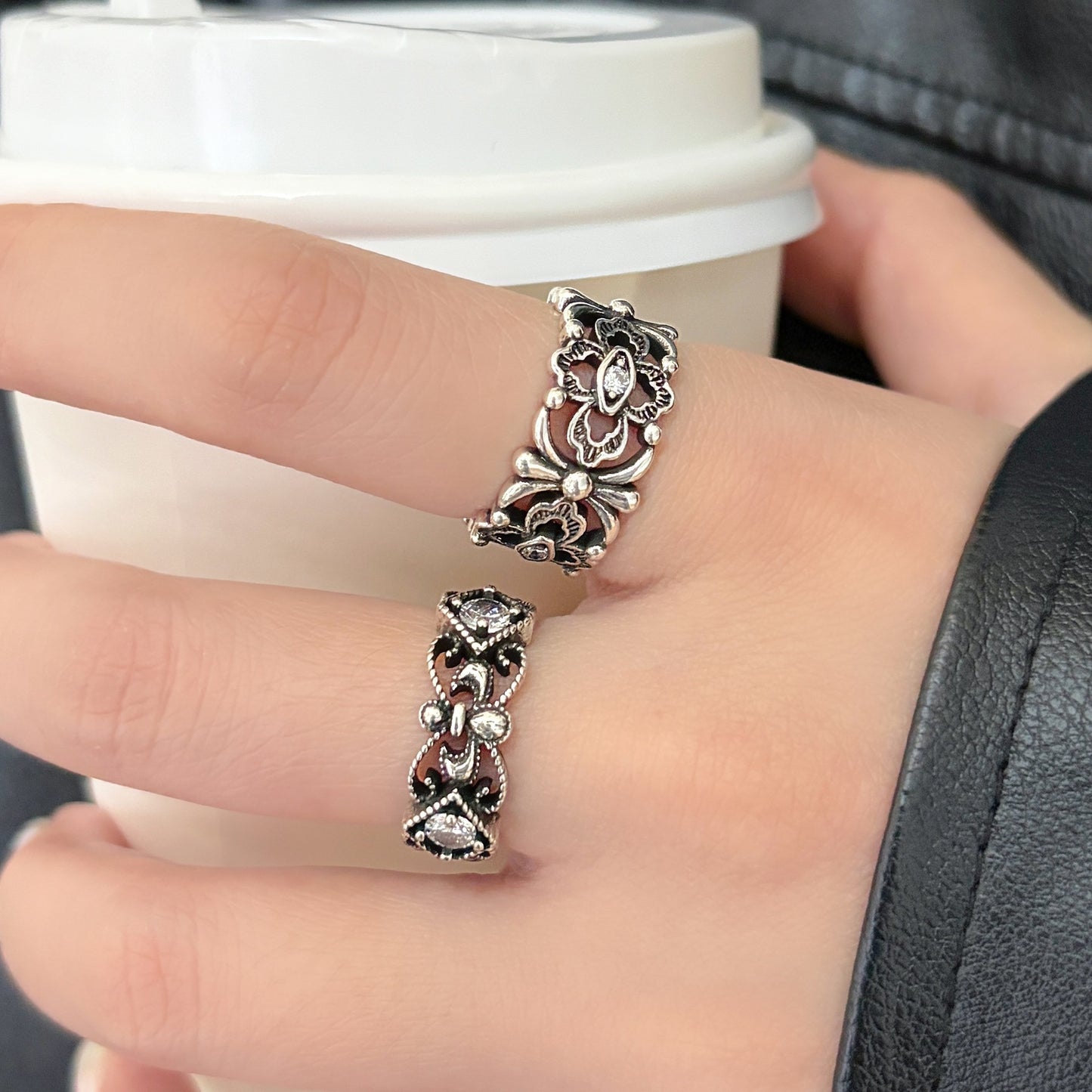 Hollow Carved Female Light Luxury High Sense Index Finger Niche Ring