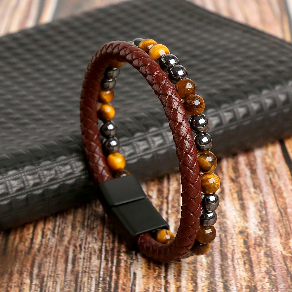 Men's Handmade Woven Tiger Eye Natural Stone Bracelets