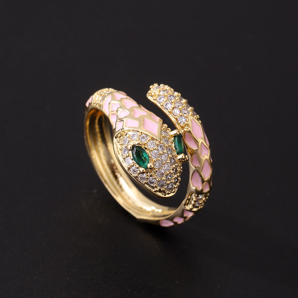 Women's Plated Vintage Green Eye Snake Open Light Rings