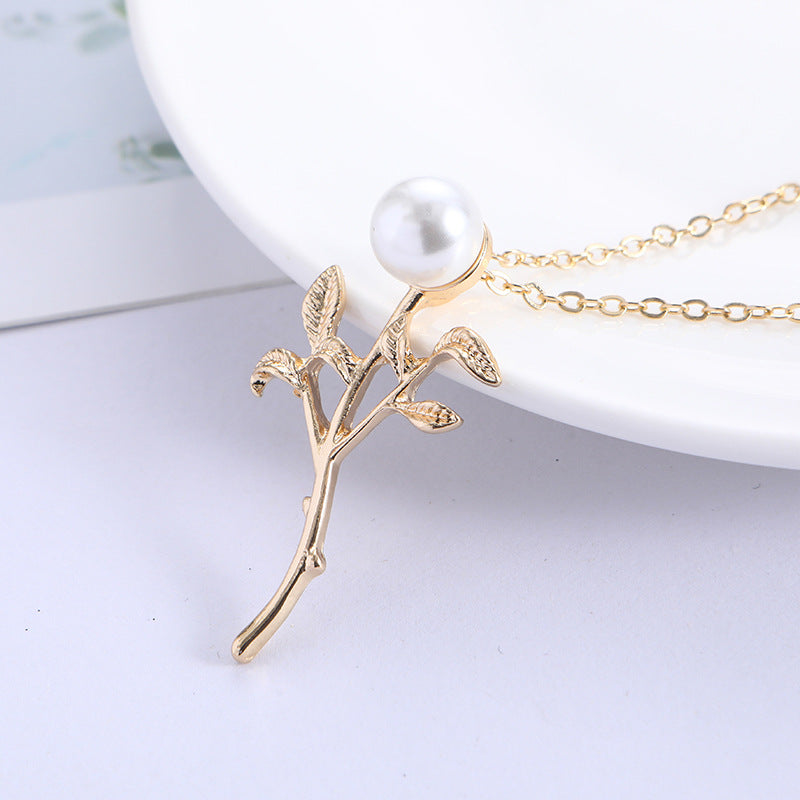 Pearl Leaves Long Personality Simple Sweater Chain Christmas Jewelry Set
