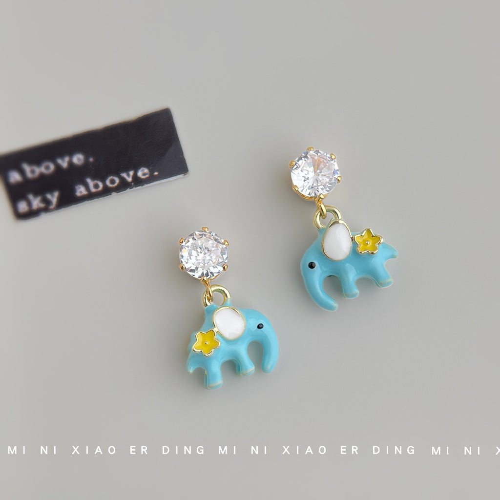 Children's Sweet Cute Enamel Drip Glazed Hand Painting Funny Elephant Personalized Earrings