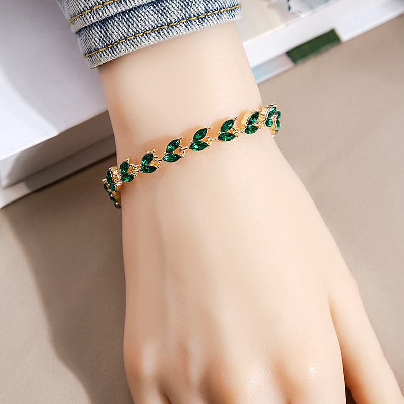 Rhinestone Fashion Color Willow Leaf Diamond Versatile Design Light Bracelets