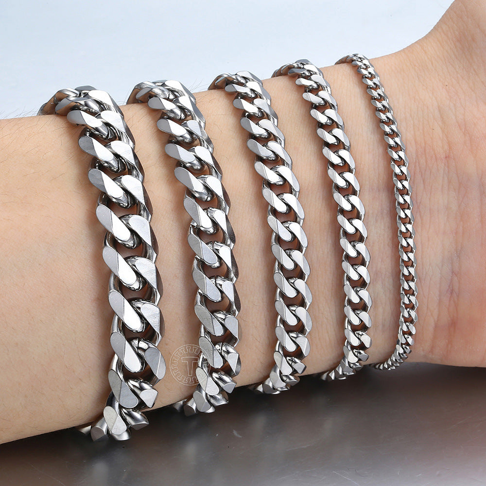 Women's & Men's Steel Hip Hop Simple Titanium Flat Bracelets