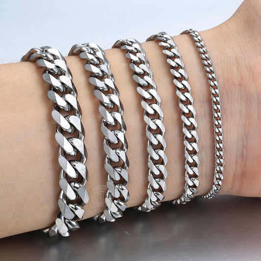 Women's & Men's Steel Hip Hop Simple Titanium Flat Bracelets