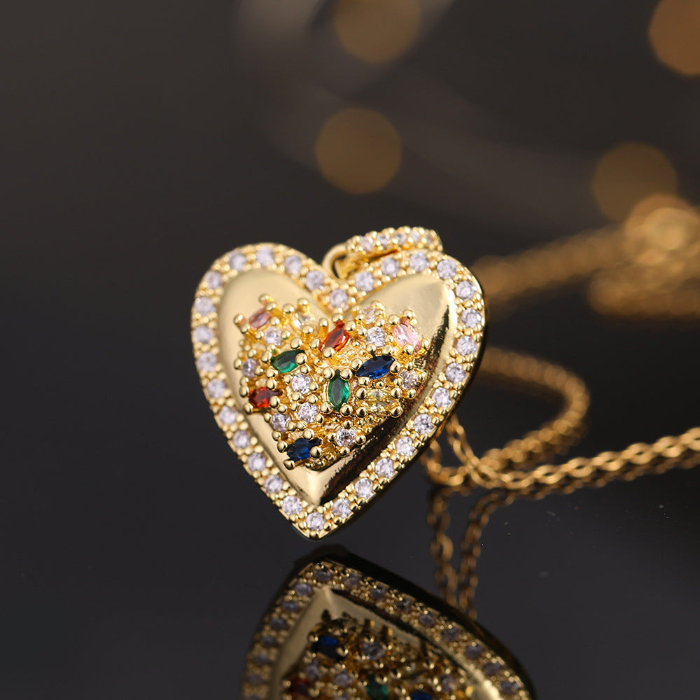 Gold Colored Loving Heart Pendant Female Necklaces