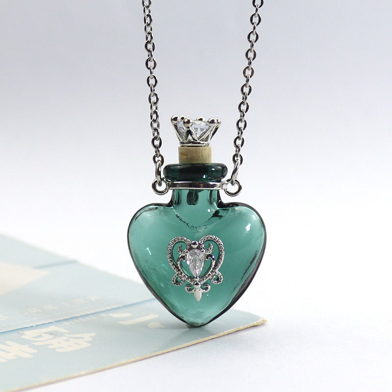 Transparent Heart-shaped Colored Glaze Perfume Essential Necklaces