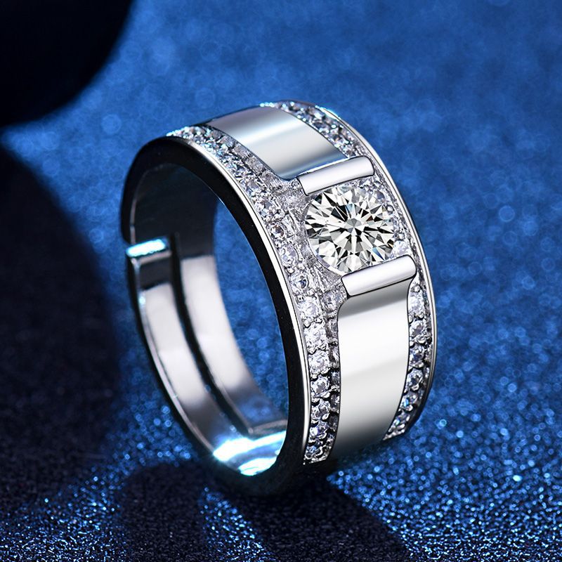 Men's Style Diamond Fashionable Domineering Full White Gold Plated Rings