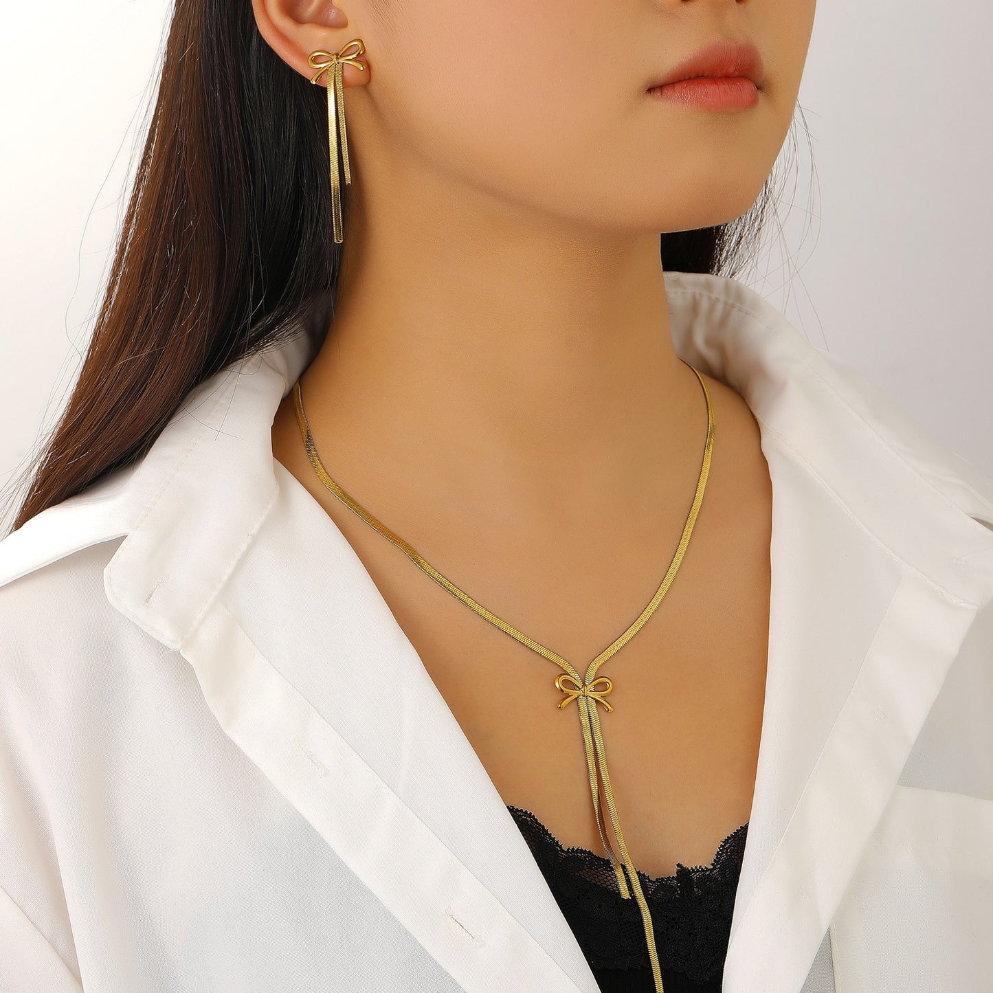 Attractive Bow Simple Stainless Steel Collarbone Jewelry Set