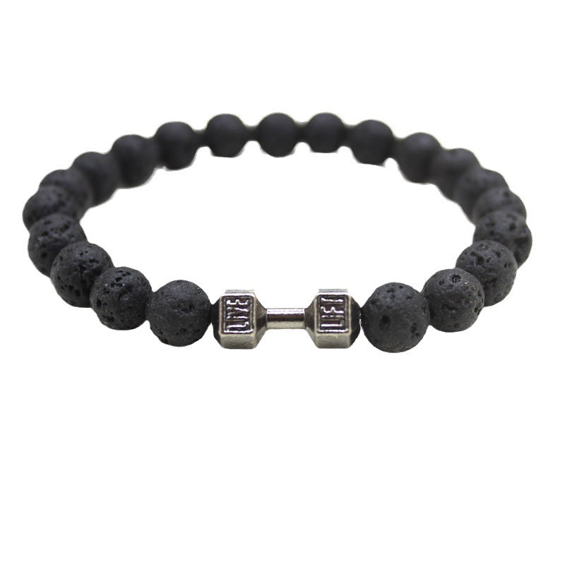 Volcanic Stone Black Matte Alloy Dumbbell Energy Bracelets