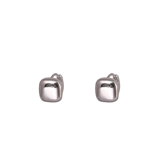 Women's Sier Geometric Square Clip High-grade Metal Cold Style Temperament Simple Ear Buckle