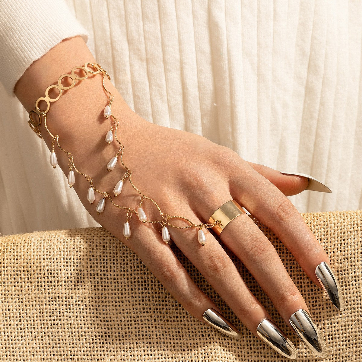 Bohemian Style Round Beads Finger Chain Design Bracelets
