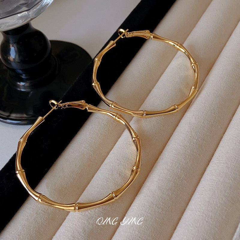 Fashionable Temperament Exaggerated Large Circle Bamboo Joint Eardrop Personalized Cold Earrings