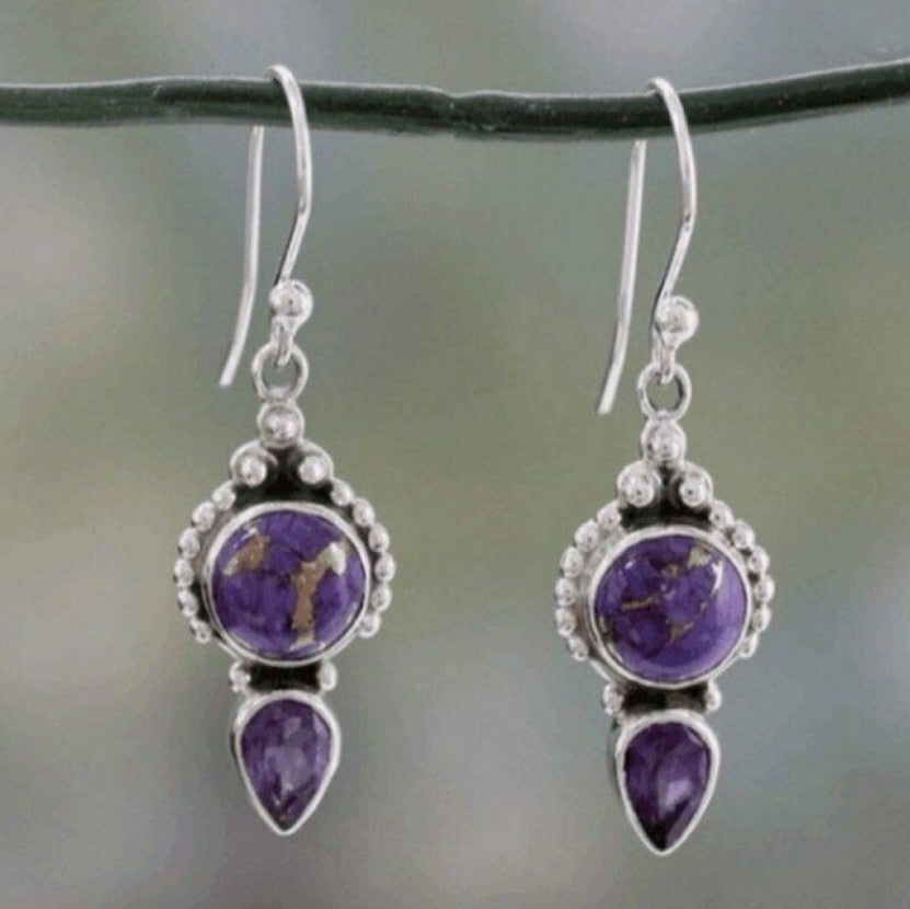 Inlaid Sea Blue Topaz Female Creative Rotational Water Drop Earrings