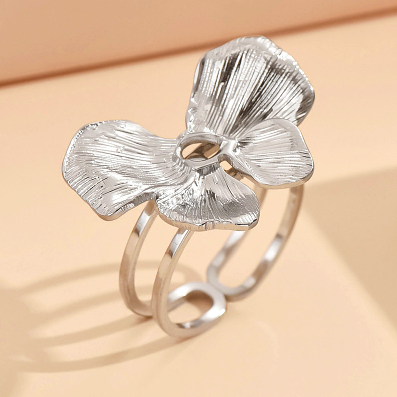 Steel Sweet Fairy Wind Flower Open Adjustable Vacuum Gold Ring