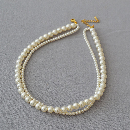 Perfect Circle Highlight Imitation Pearl Double Layer Necklaces