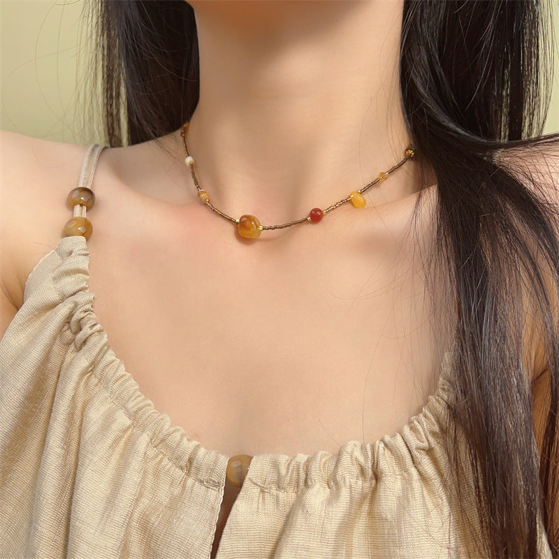 Agate Bead Fashion Advanced Titanium Steel Necklace
