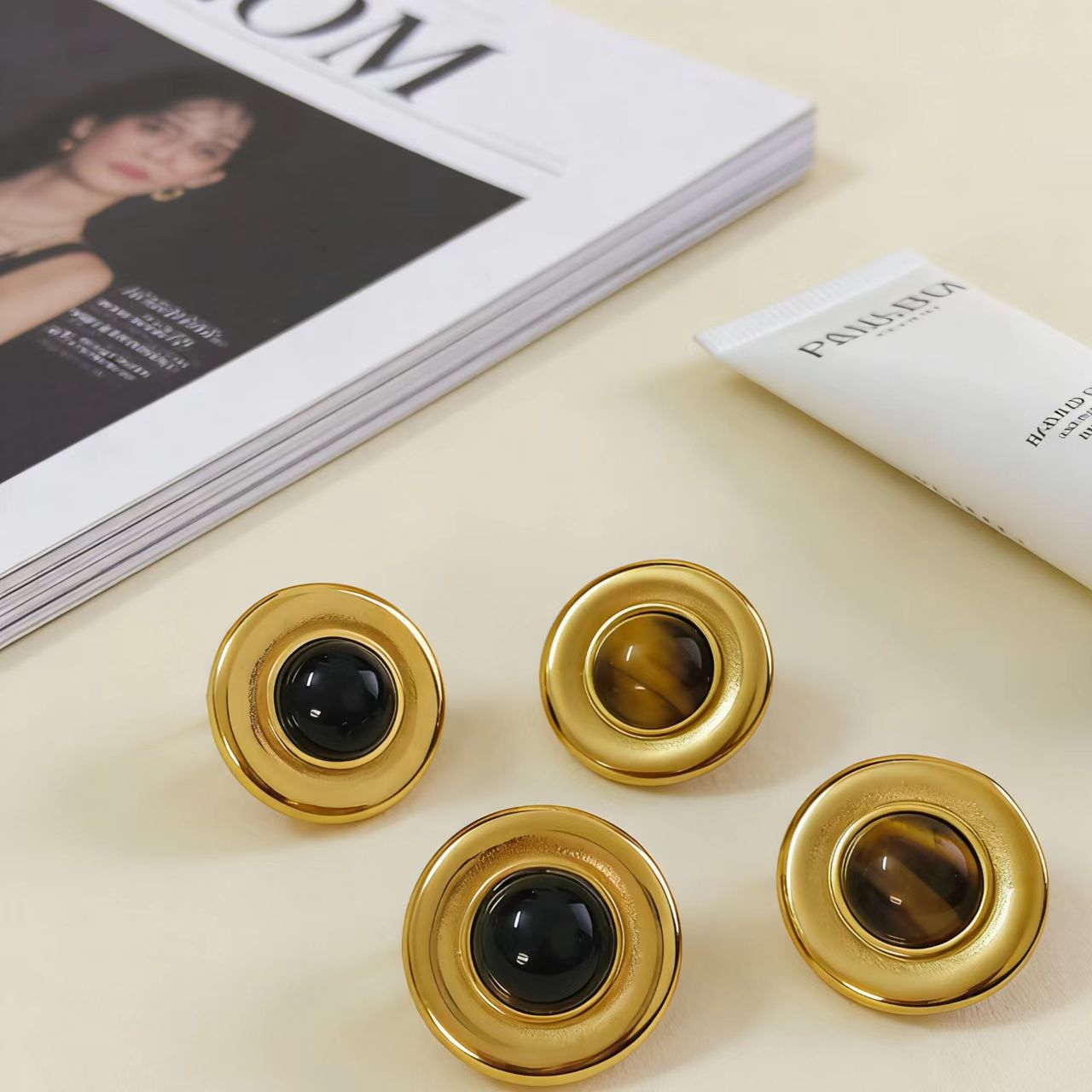 Titanium Steel Tigereye Ear Light Luxury High-grade Earrings
