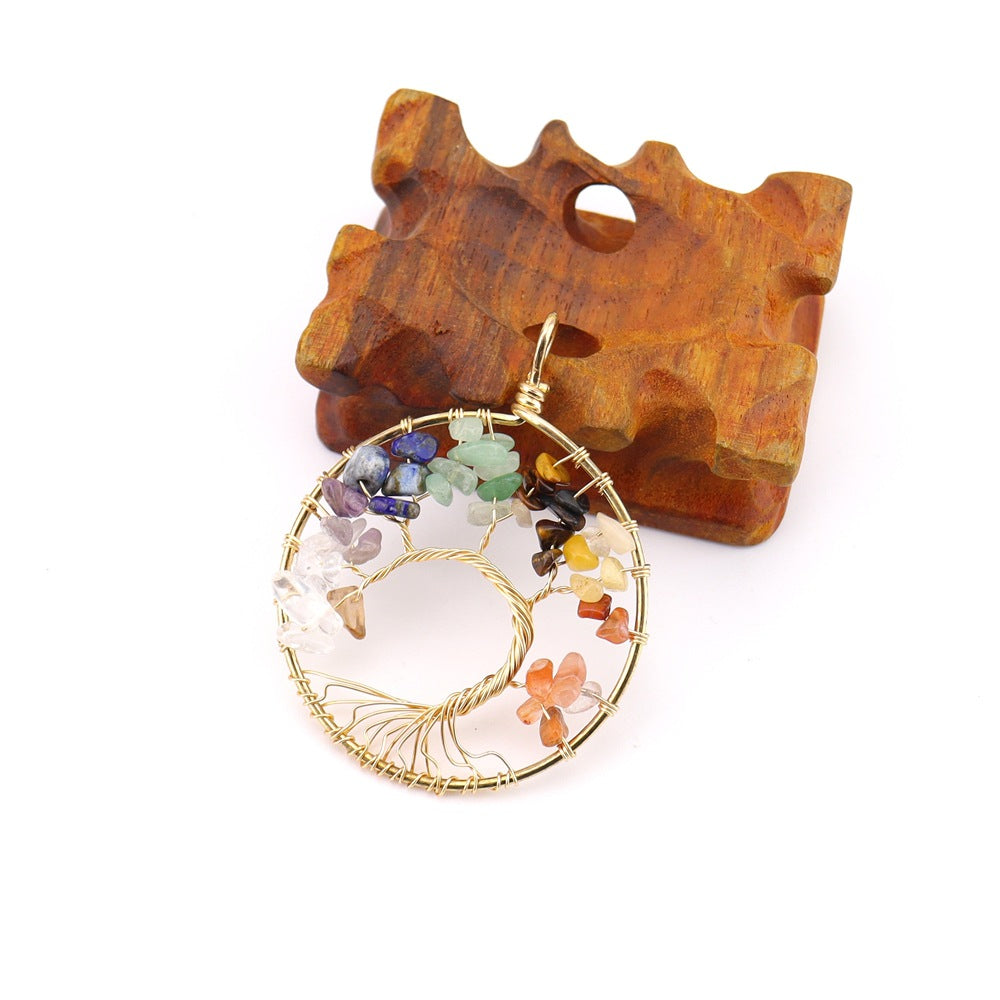 Crystal Gravel Winding Colorful Tree Of Life Stone Necklace