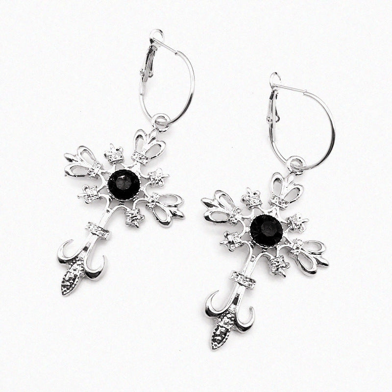 Women's Gothic Punk Cross Crystal Eardrops Fashion Earrings