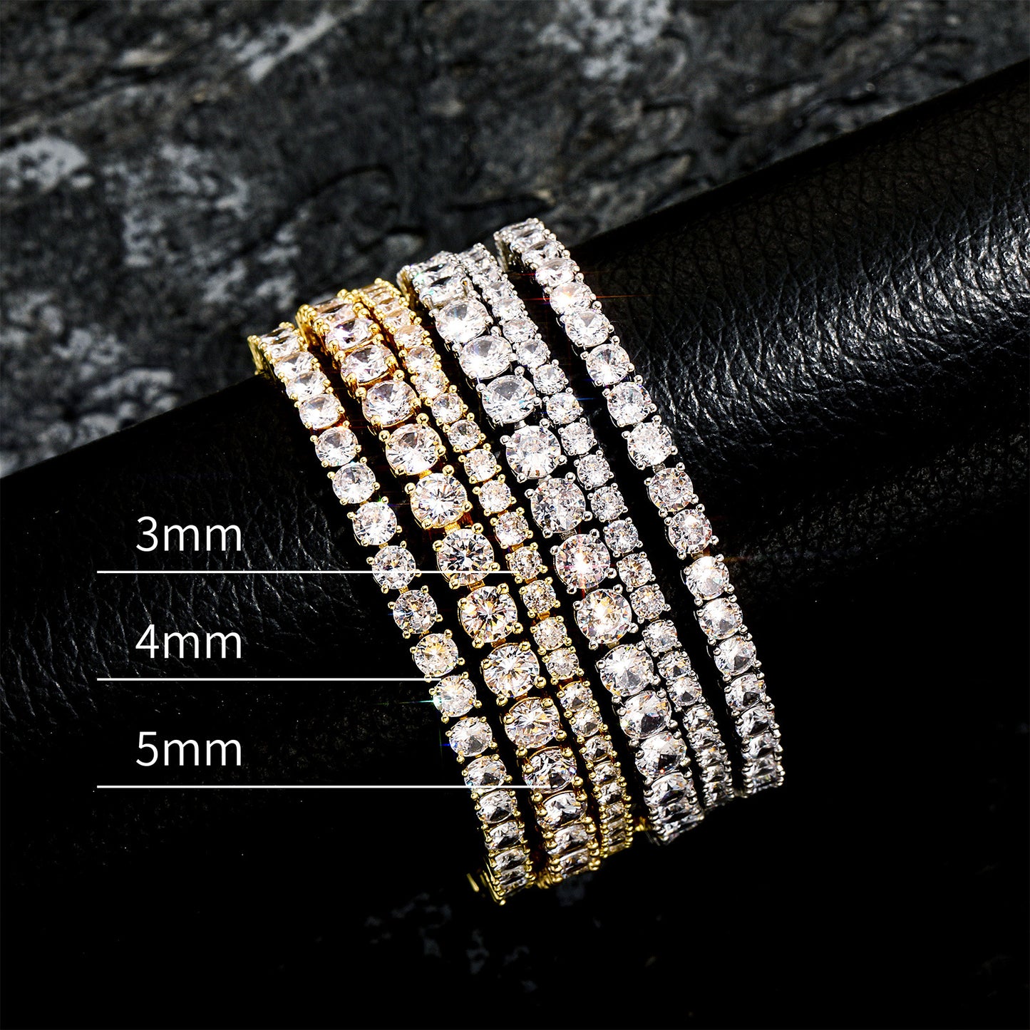 Men's Hop Single Row Full Diamond Tennis Chain Copper Inlaid Bracelets