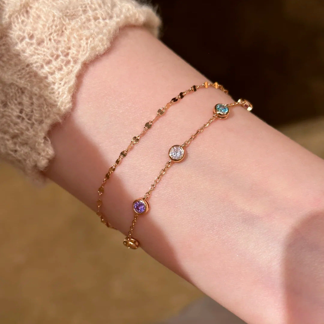 Women's Rainbow Pop Niche Exquisite Versatile Yellow Gold Colored Gems Candy Bracelet