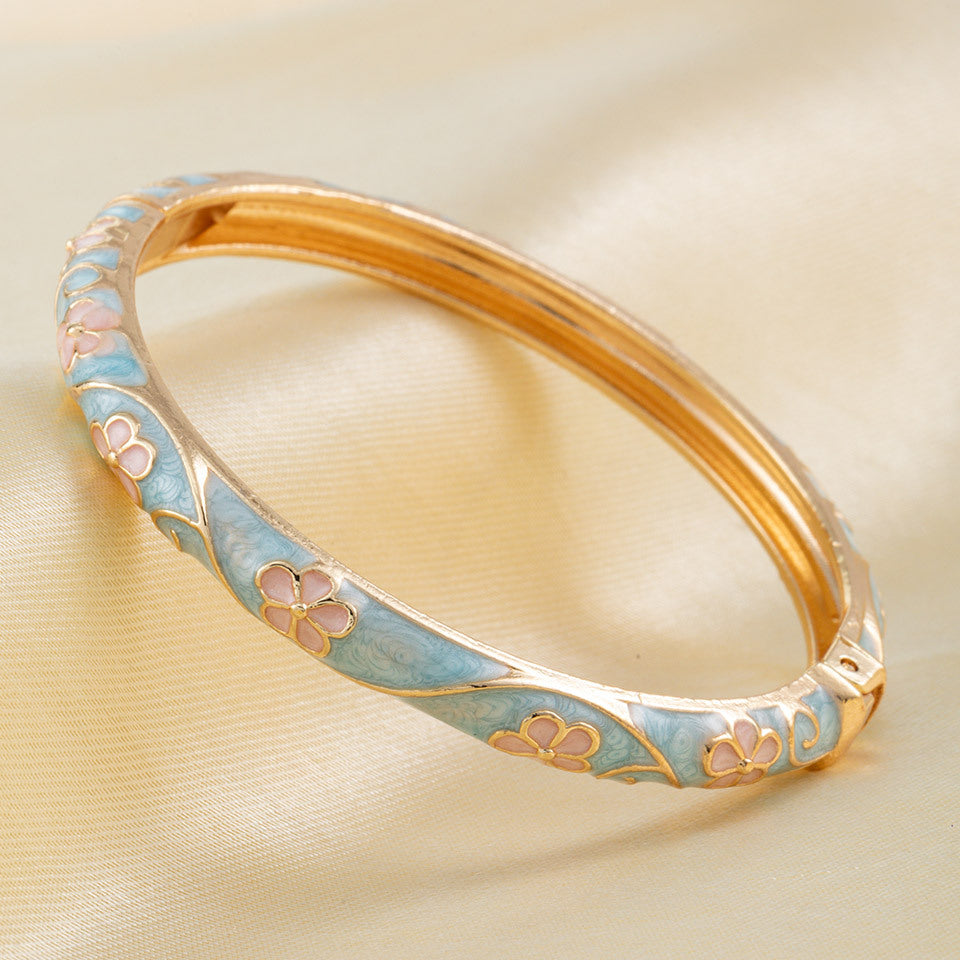 Flower Enamel Color Open-ended National Fashion Chinese Style Light Luxury Bracelet