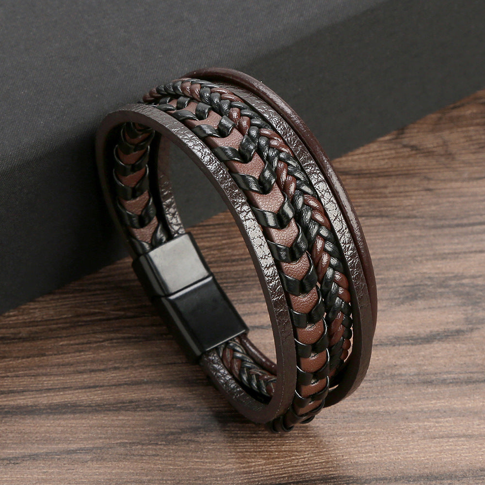 Men's Fashion Jewelry Leather Rope Braided Alloy Bracelets