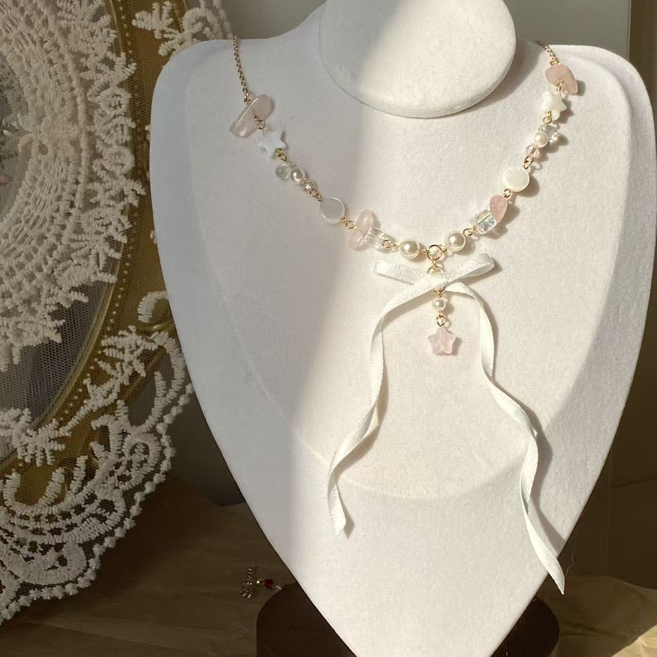 Women's Ribbon Bowknot Exquisite Dream Five-pointed Star Necklace