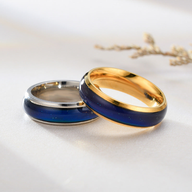 Mood Temperature Change Titanium Steel Couple Ring