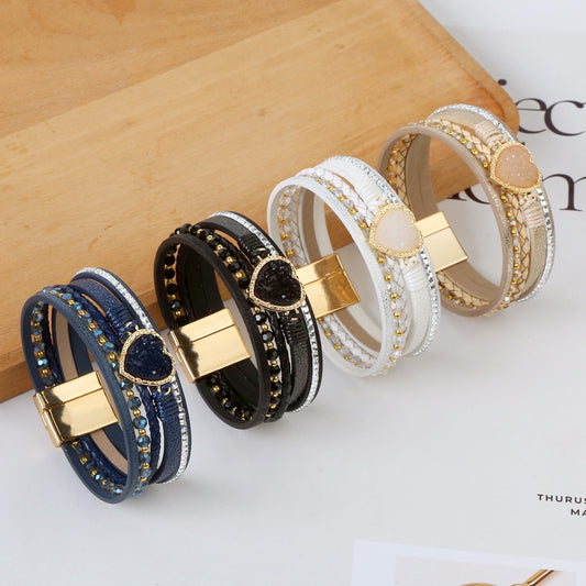 Women's Jewelry Love Alloy Hand-woven Leather Magnetic Bracelets