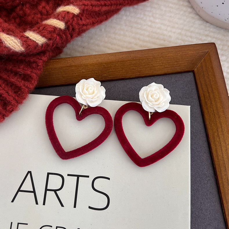 Boucles d'oreilles à pampilles et nœud papillon en forme de fleur, style tempérament floqué