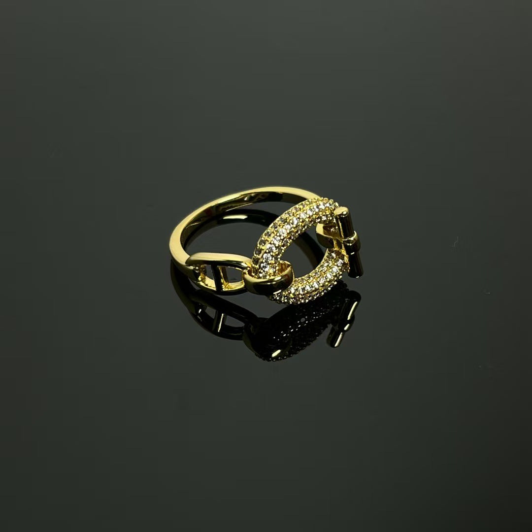 Pig Nose Diamond Full Q V Gold Plated Rose Female Rings