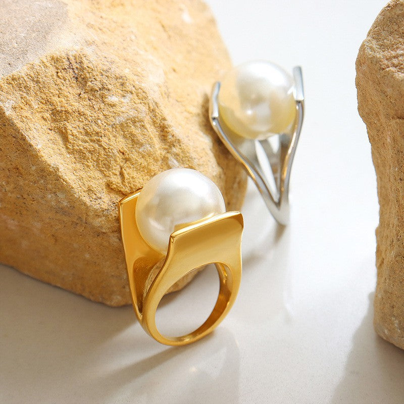 Pearl Italian Designer Unique Style Female Exaggerated And Rings