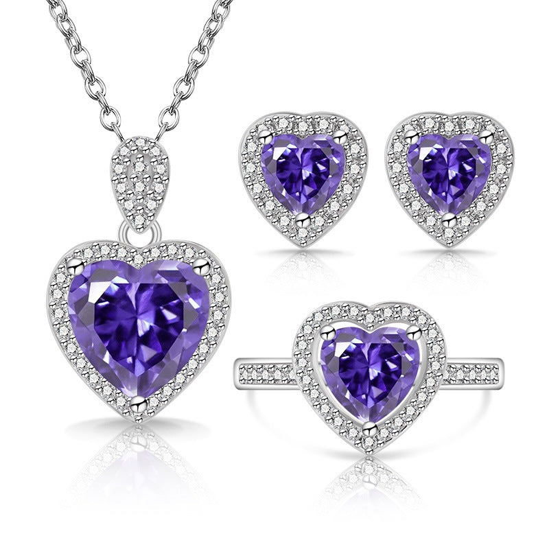 Streaming Fashion Colored Gems Crystal Suit Love Jewelry Set