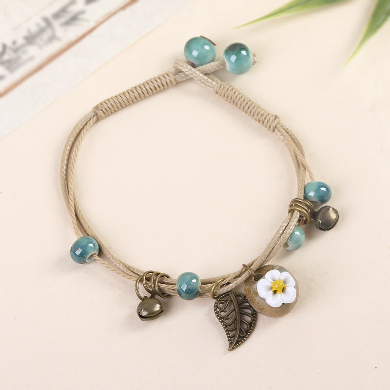 Women's Ceramic Flower Woven Ethnic Artistic Carrying Bracelet