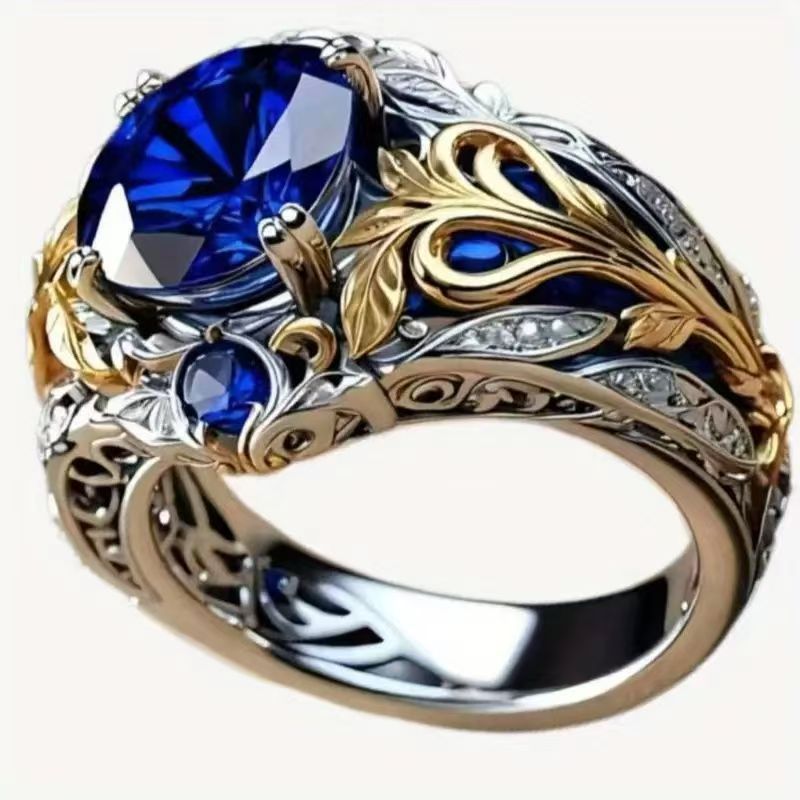 Elegant Vintage Inlaid Sapphire Simple Personality Ring