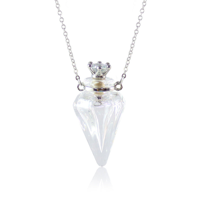 Gem Perfume Bottle Glass Oil Fashion Short Can Hold Necklace