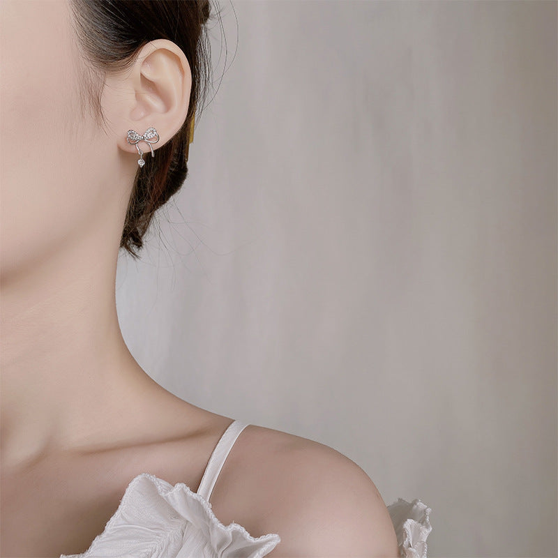 Layer Bow Female Sier Light Luxury Diamond Design High-grade Stud Earrings