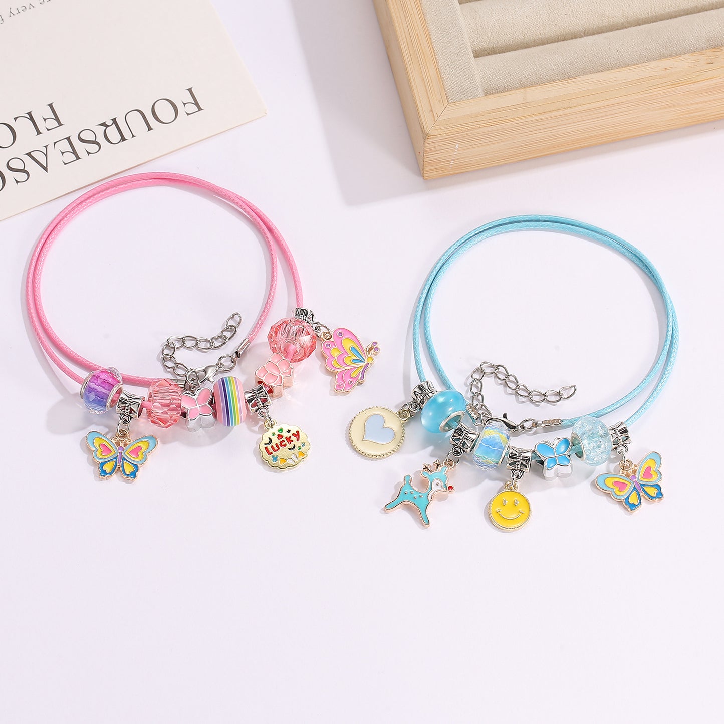 Wind Sweet Flowers Pink Butterfly Handmade String Beads Beaded Birthday Bracelets