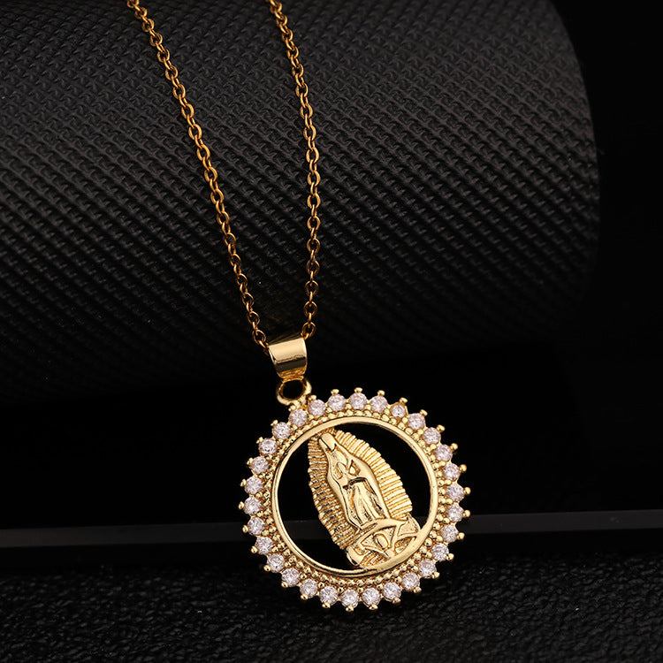 Virgin Mary Diamond Color Zircon Gold Chain Necklaces