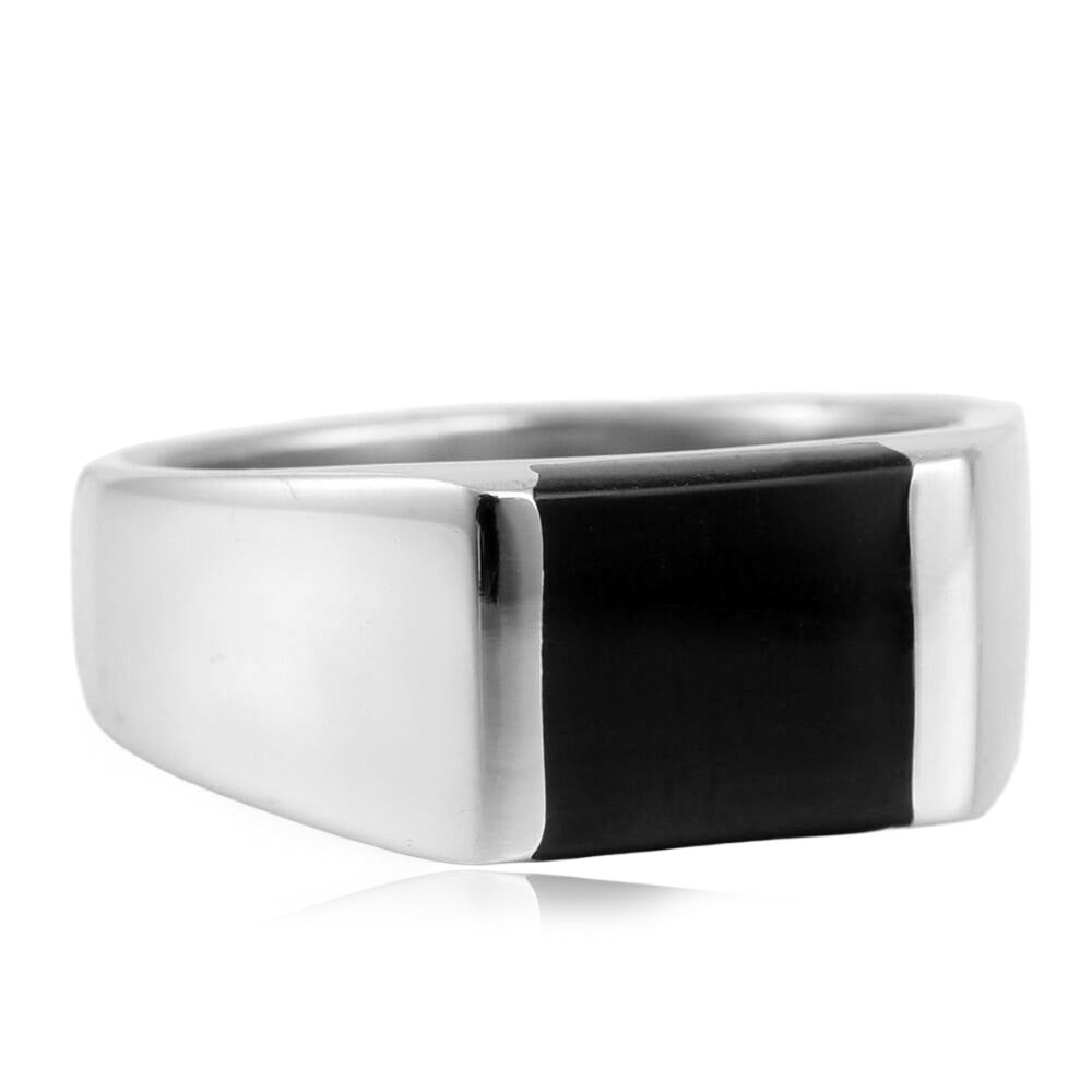 Men's Simple Fashion Black Agate Titanium Steel Rings