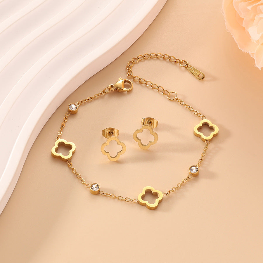 Fashion Stainless Steel Clover Flower Waterproof Colorfast Jewelry Set