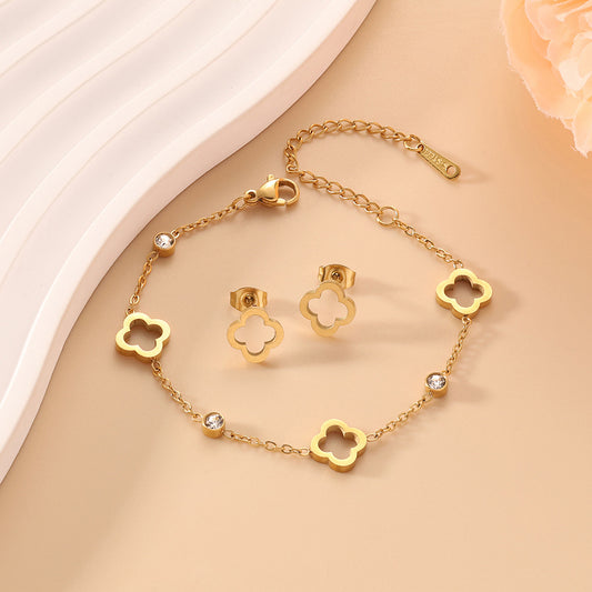 Fashion Stainless Steel Clover Flower Waterproof Colorfast Jewelry Set