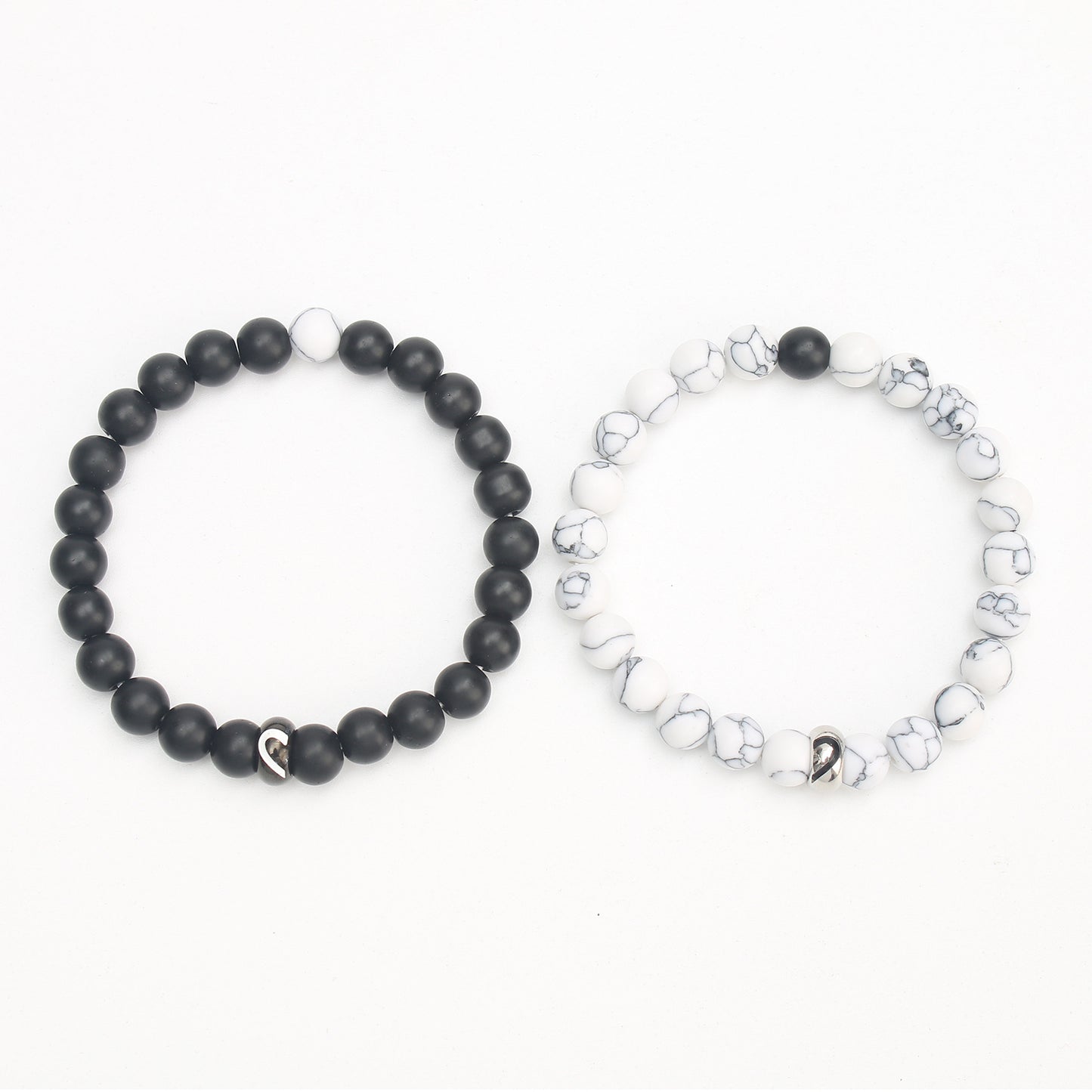 Women's & Men's & Stainless Steel Heart-shaped White-barked Pine Black Bracelets