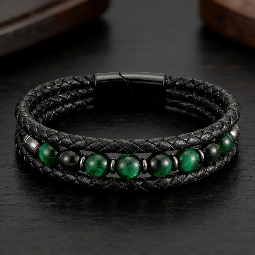 Men's Woven Leather Color Beaded Source Bracelets